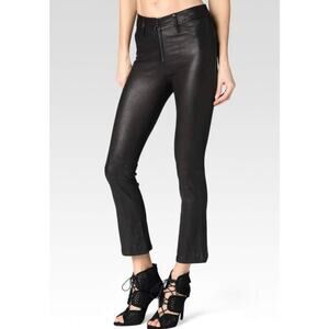 NWT Paige Carine Black Genuine Leather Cropped Flare Pants Size 28 $1075 Retail